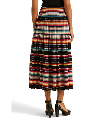 Lauren Ralph Lauren Women's Long Skirt Striped Crinkled Georgette - Black Multicolor