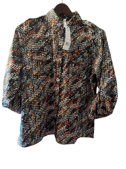 NY Collection Womens Petite 3/4 Sleeve Roll Tab Notch Button Down Top