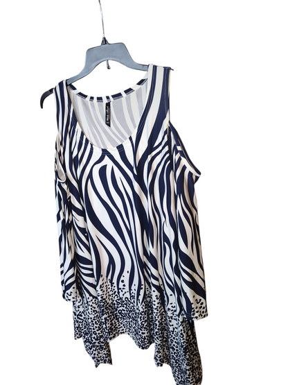 PS1305-02-3X  White mark Plus Size Antonia Cold Shoulder Tunic Top, Navy & White - 3X