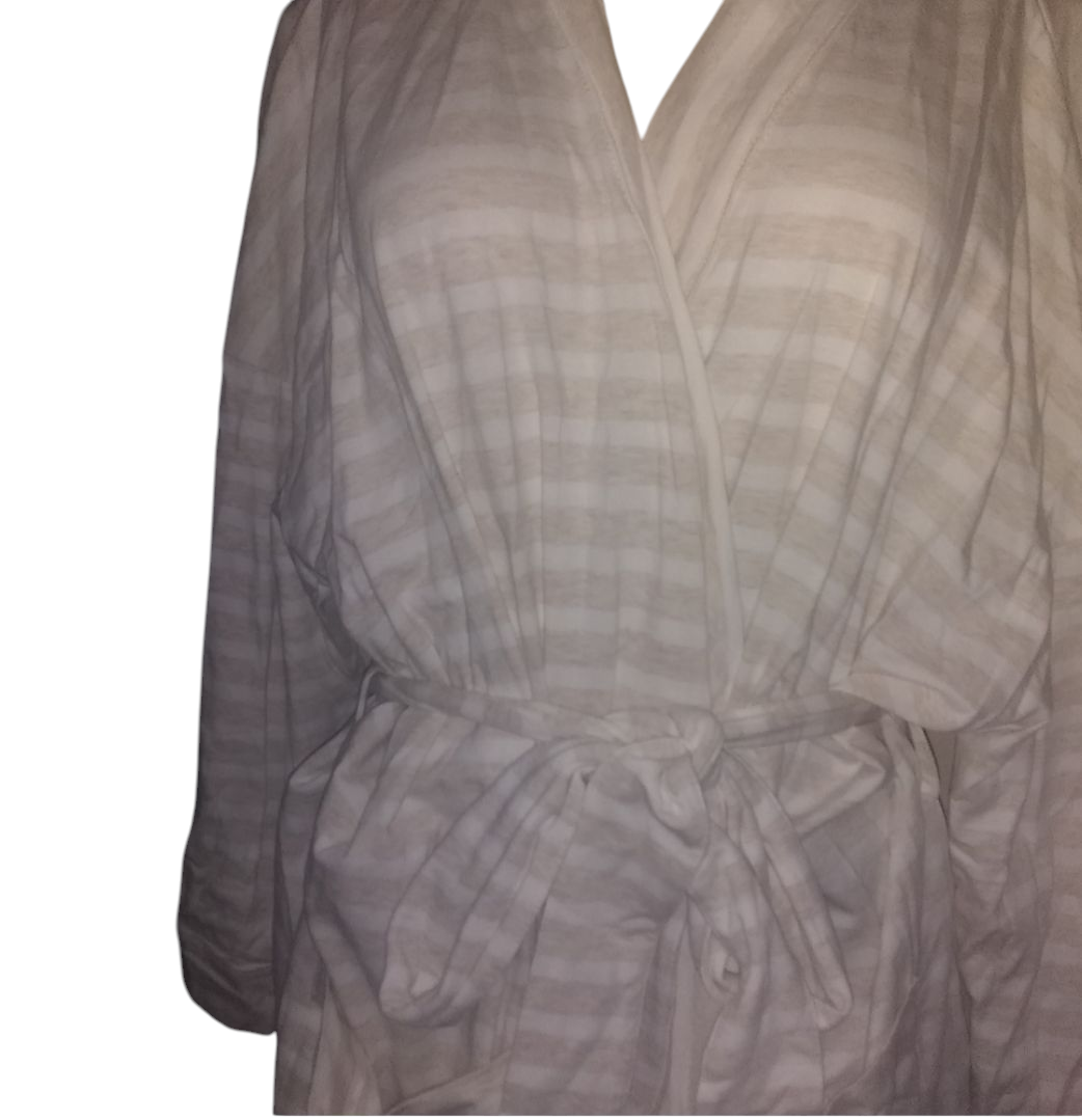 Charter Club Stripe-Print Knit Short Robe - Winter Ivory