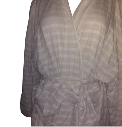 Charter Club Stripe-Print Knit Short Robe - Winter Ivory