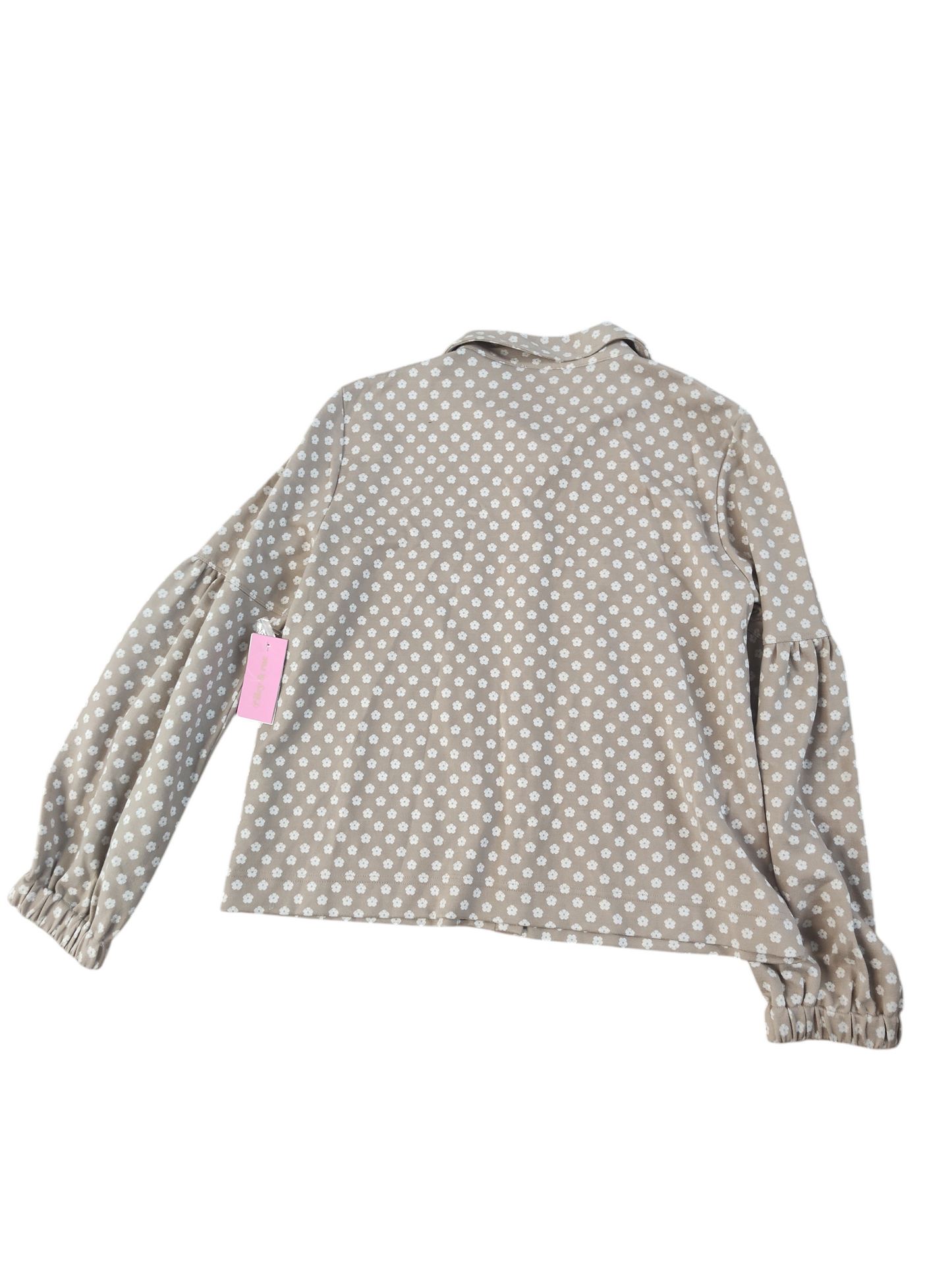 Riley Rae Long Sleeve Floral Ponte Knit Button Down Hazelnut Beige  Floral print Blouse Top.