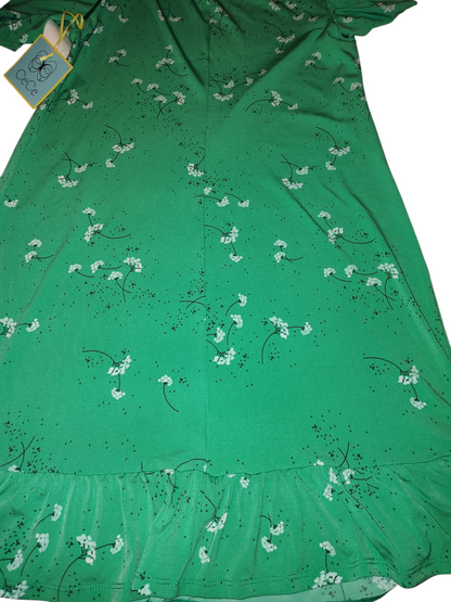 Robe imprimée à manches froncées pour femme, émeraude douce