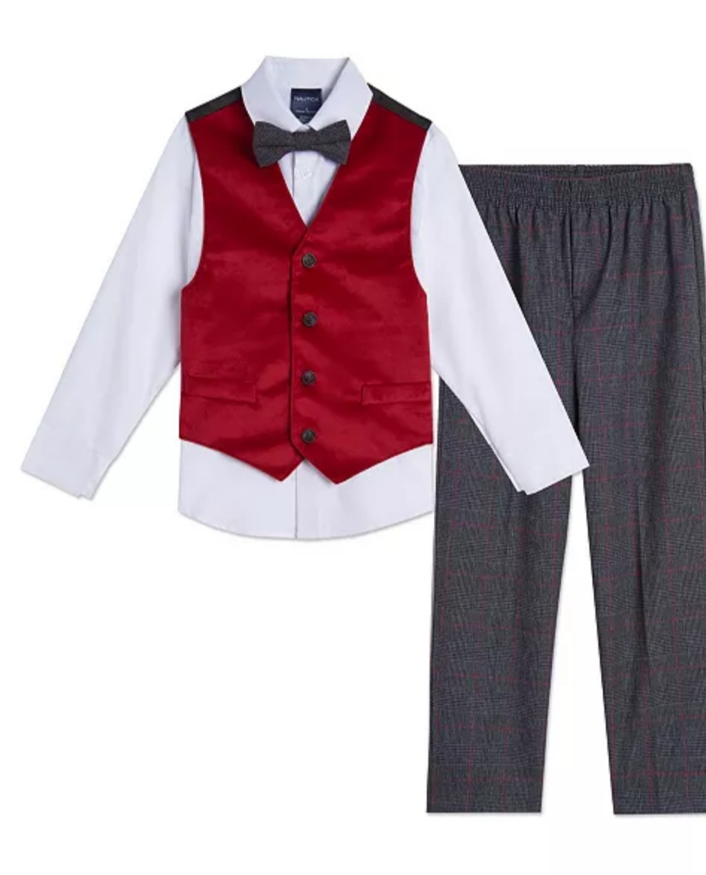 Nautica Little Boys Velvet 4 Piece Vest Rooster Red