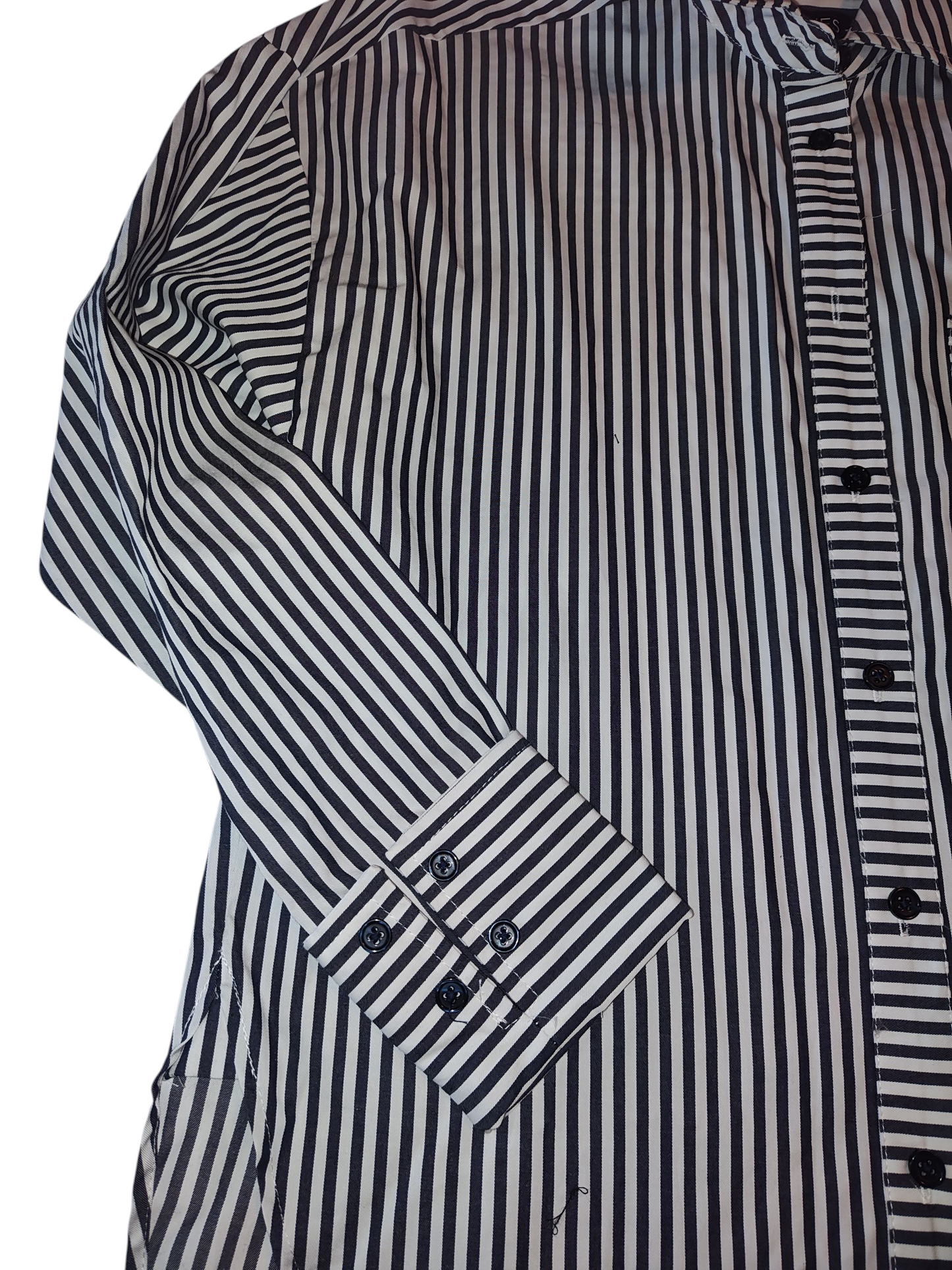 Jones New York Women's Cotton Oversized Striped  Button Down Shirt.  Navy white Collection