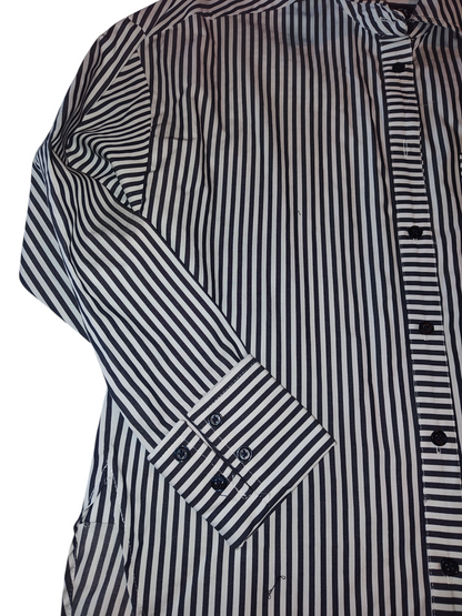 Jones New York Women's Cotton Oversized Striped  Button Down Shirt.  Navy white Collection
