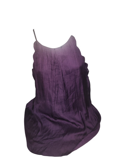 BCX Juniors' High-Neck Scallop-Edge Sleeveless Satin Top Plum Large