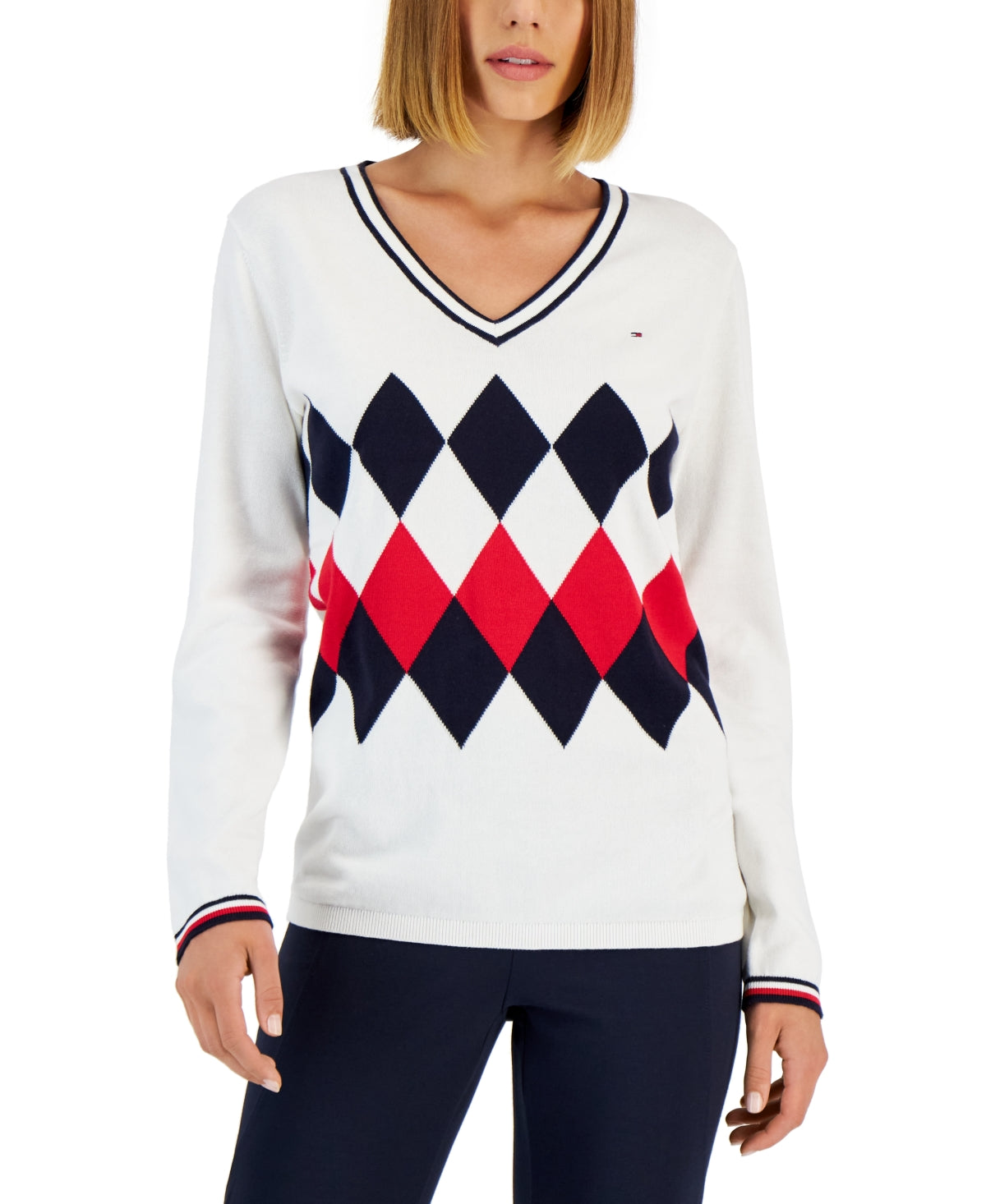 Pull col argyle en coton pour femme Tommy Hilfiger