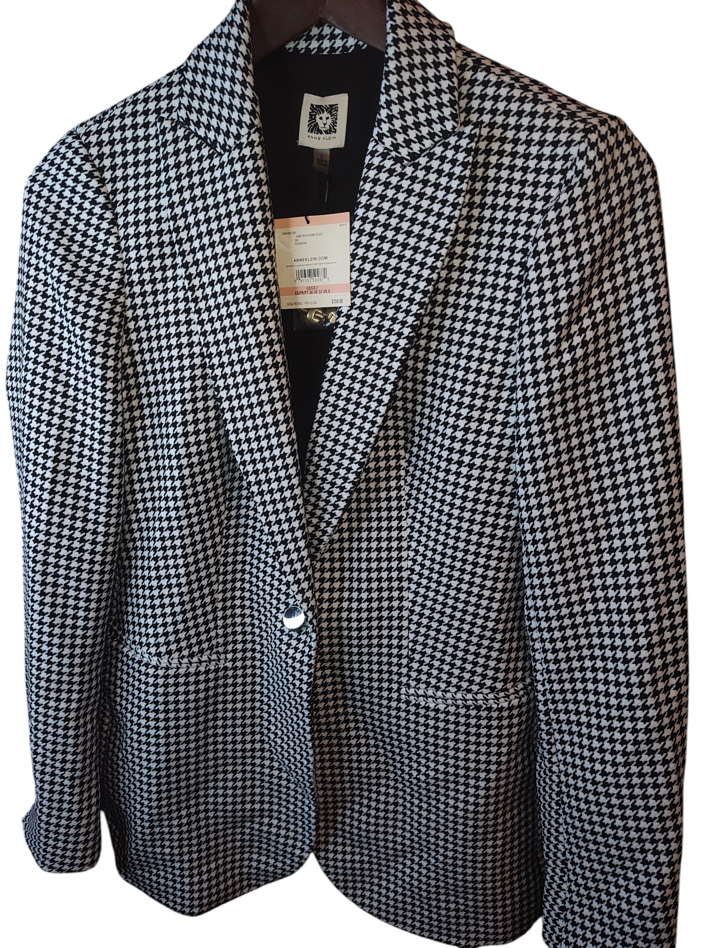 Anne Klein Women's Size 2 Blazer.  Mini-Herringbone Tailored – Black & White