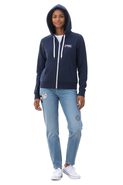 NWT Tommy Jeans Logo Zip Hoodie Women's Size M Navy Blue Cropped - Retail $69