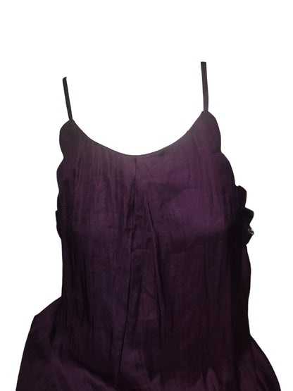 BCX Juniors' High-Neck Scallop-Edge Sleeveless Satin Top Plum Large