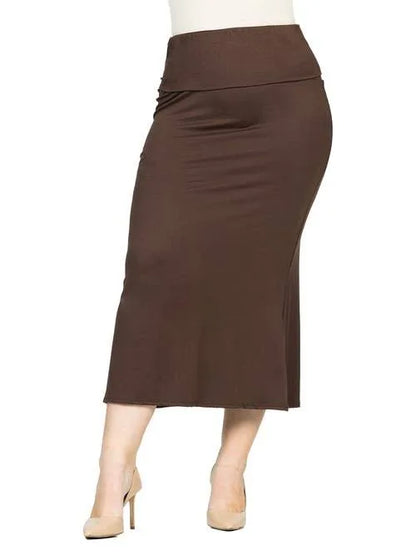 24seven Comfort Apparel  Women Brown 2X Large Long Maxi Skirt Fold over