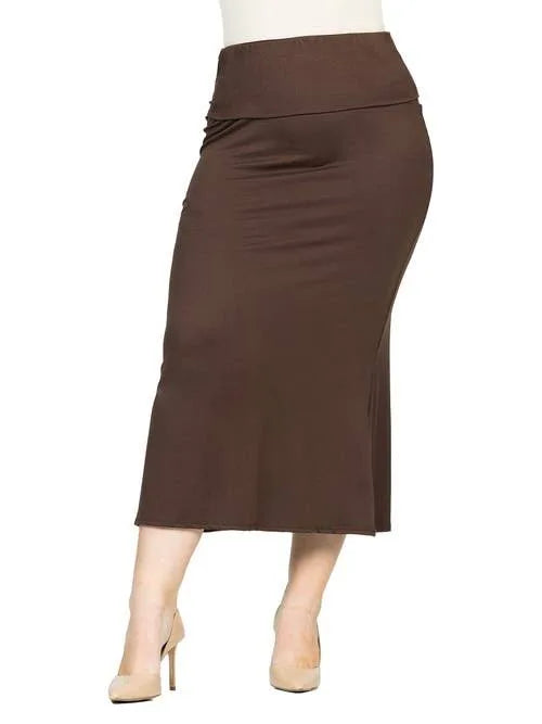 24seven Comfort Apparel  Women Brown 2X Large Long Maxi Skirt Fold over
