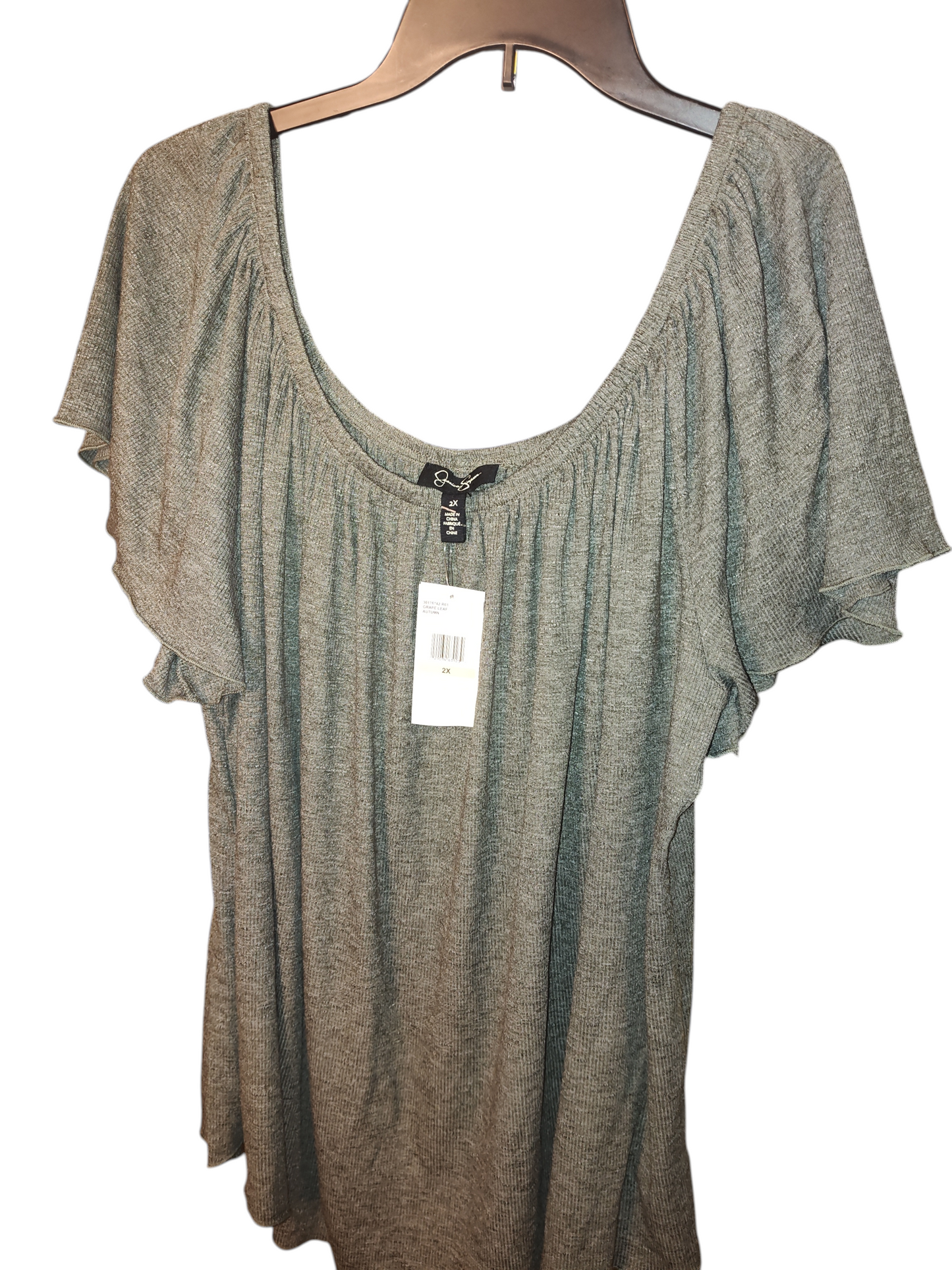 Jessica Simpson Women's  Trendy Plus Size Autumn Flutter-Sleeve Top - Grape Leaf