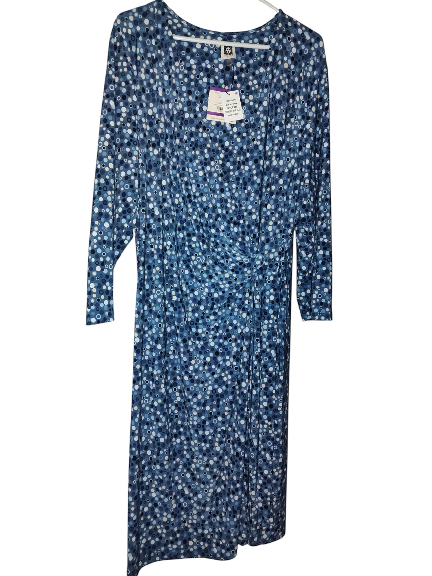 NWT Anne Klein Plus Size 2XL Faux Wrap Dress Blue Jay Midi Stretch