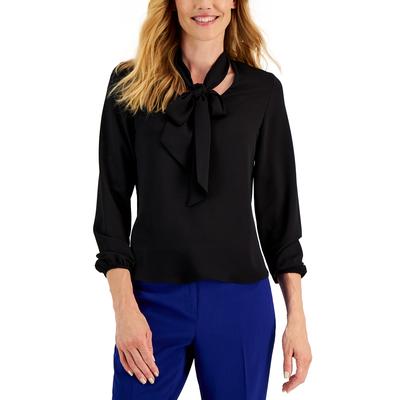 Kasper Womens Long Sleeve Bow Blouse- Black PXL