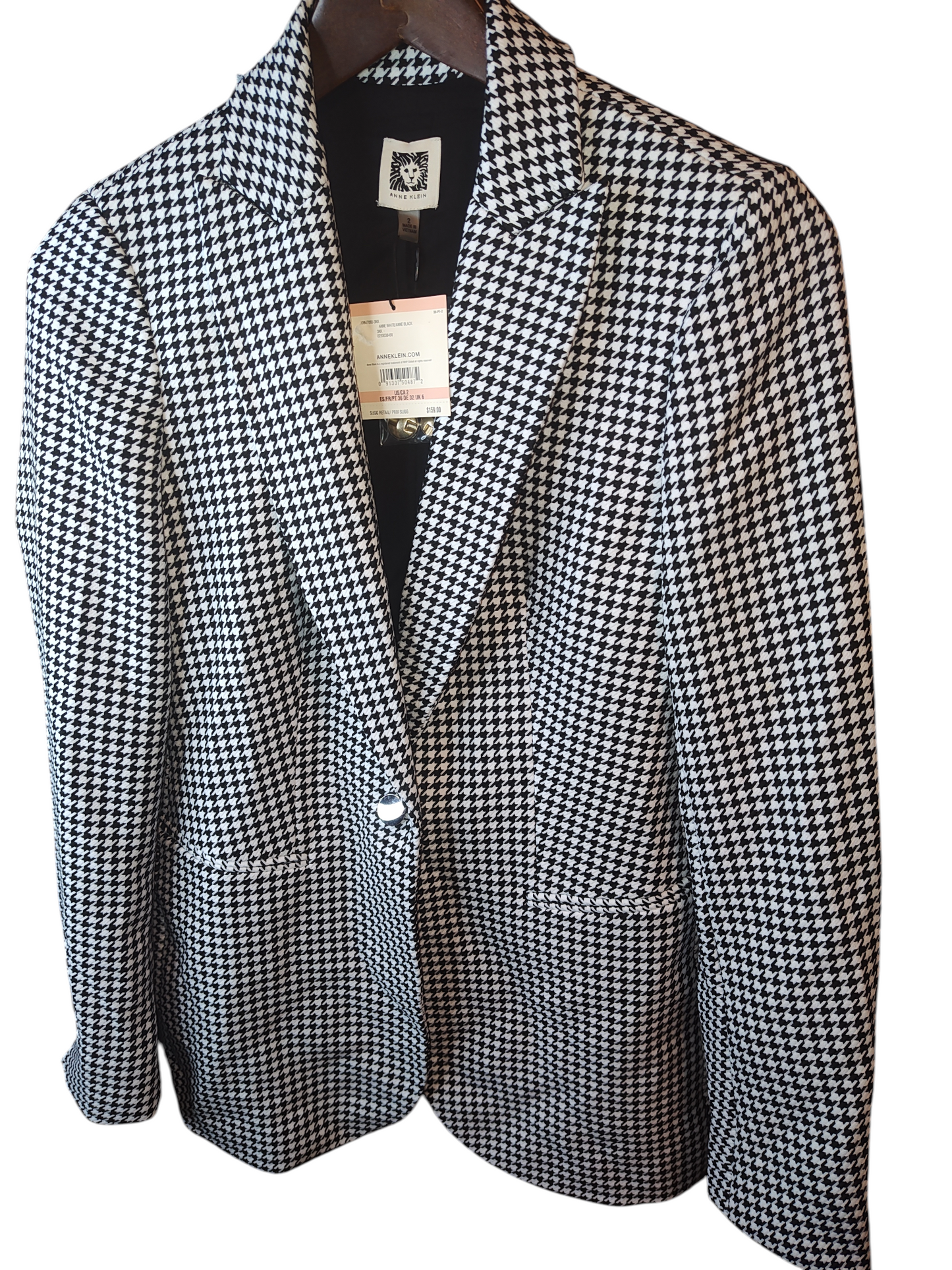 Anne Klein Women's Size 2 Blazer.  Mini-Herringbone Tailored – Black & White
