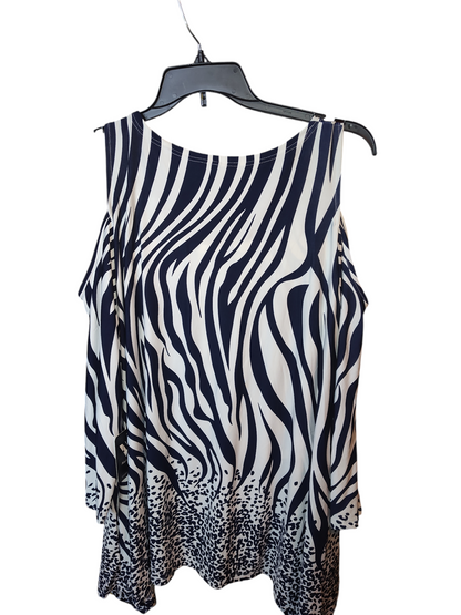 PS1305-02-3X  White mark Plus Size Antonia Cold Shoulder Tunic Top, Navy & White - 3X