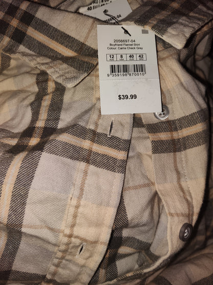 COTTON ON Women's Boyfriend Flannel Shirt. Carrie Check Gray