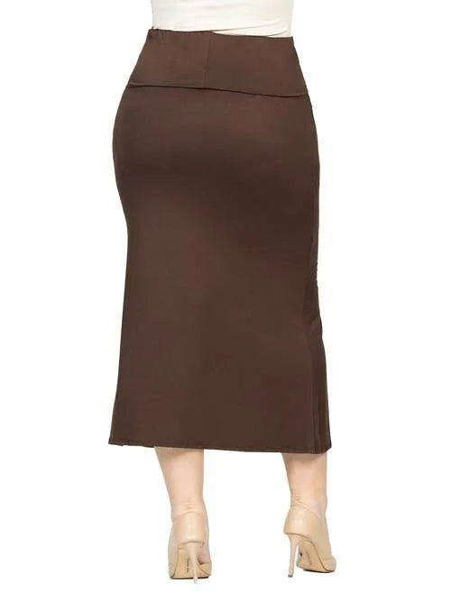 24seven Comfort Apparel  Women Brown 2X Large Long Maxi Skirt Fold over