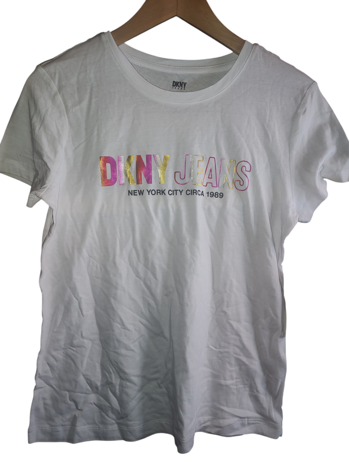 DKNY Jeans Womens Ombre-Logo Glitter T-Shirt XS
