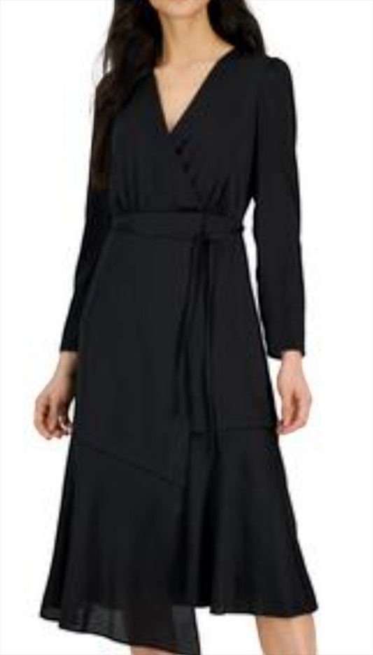INC Women's V-Neck Faux-Wrap Dress, Created for Macy's - Black 12