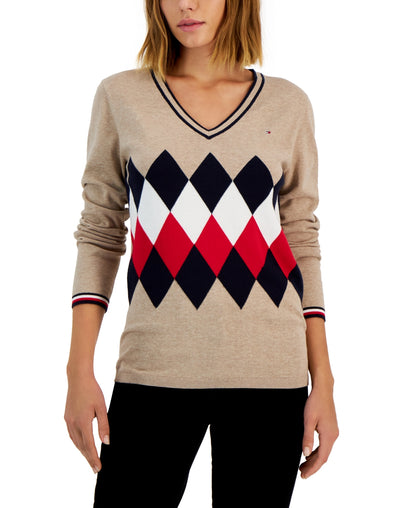 Pull col argyle en coton pour femme Tommy Hilfiger
