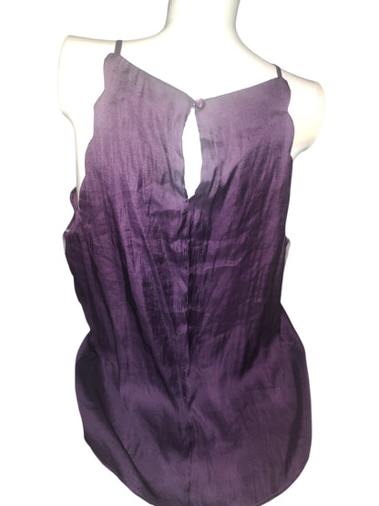 BCX Juniors' High-Neck Scallop-Edge Sleeveless Satin Top Plum Large