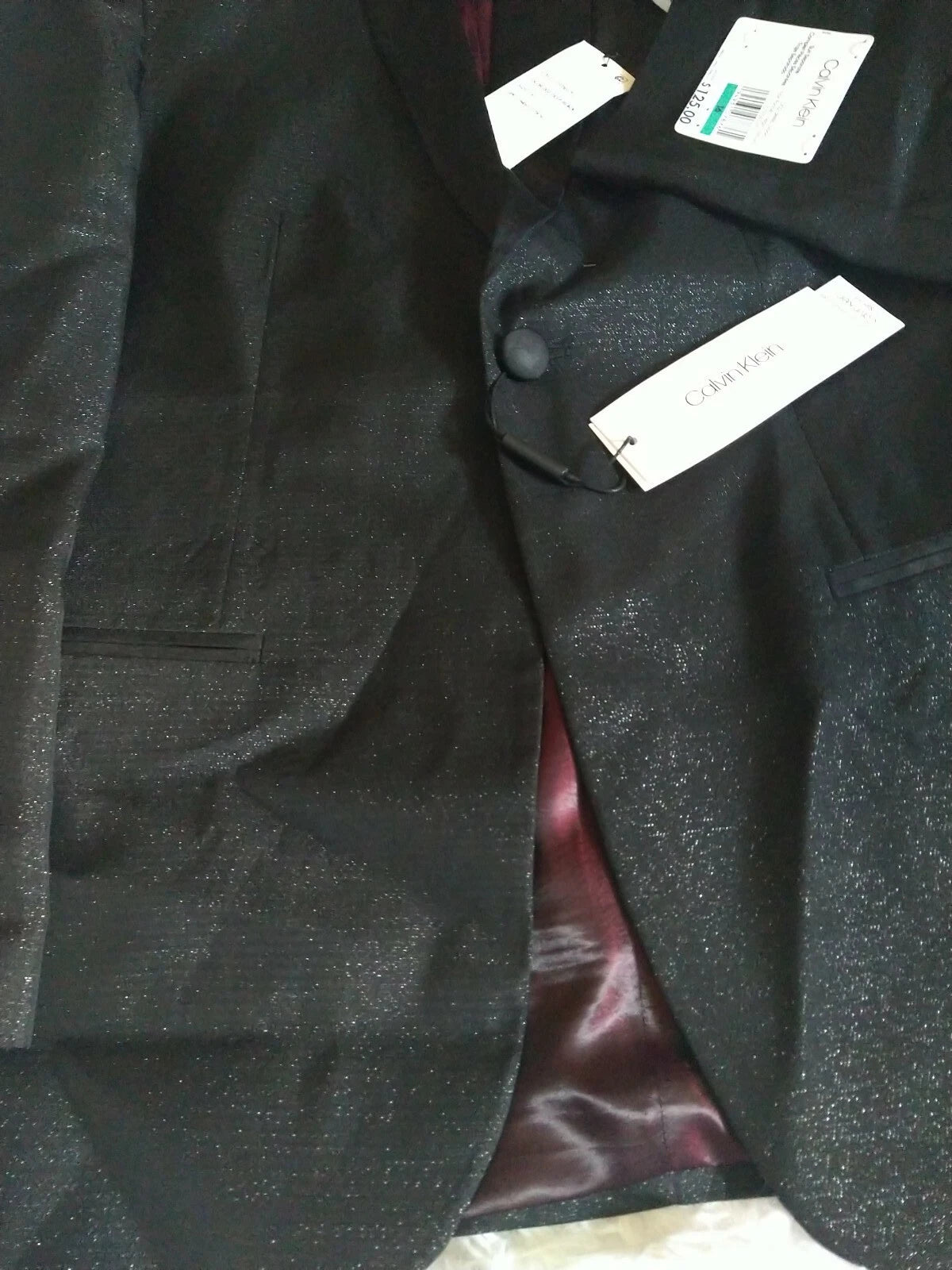 Calvin Klein Big Boys Metallic Shawl Suit Jacket.  Deep Black