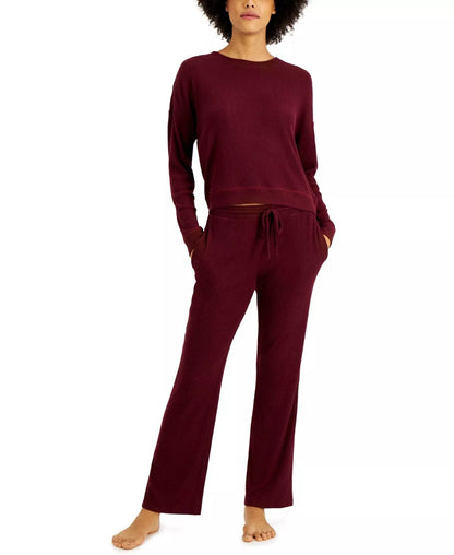 Alfani Ribbed long sleeve Pajama pant set Set. Color  Port Royale(Burgundy Red)