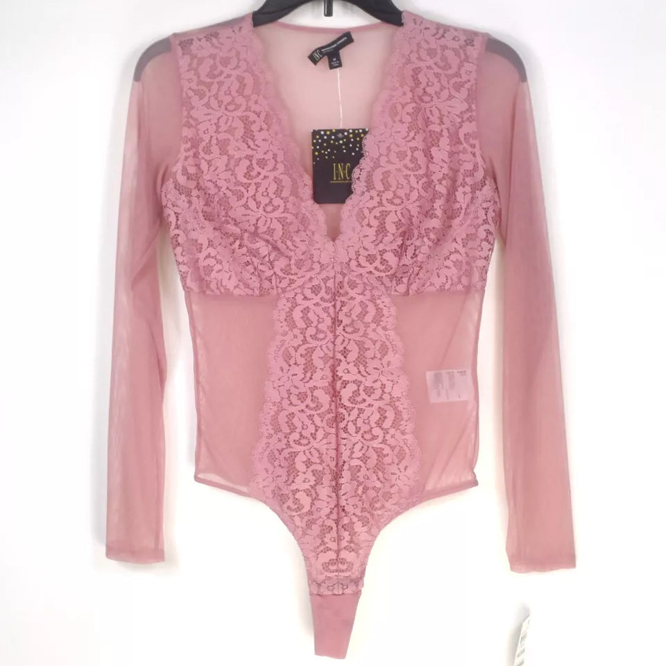 International Concepts Long-Sleeve Lace Mesh Bodysuit