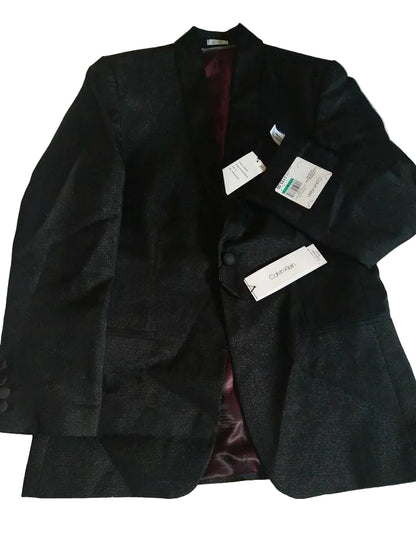 Calvin Klein Big Boys Metallic Shawl Suit Jacket.  Deep Black