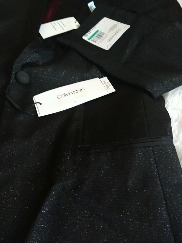 Calvin Klein Big Boys Metallic Shawl Suit Jacket.  Deep Black