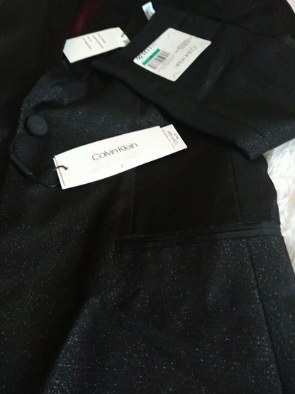 Calvin Klein Big Boys Metallic Shawl Suit Jacket.  Deep Black