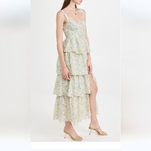 ASTR The Label Women's Midsummer Tiered Maxi Dress. Lt Mint Multi Floral MEDIUM