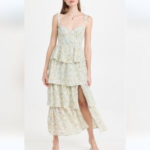 ASTR The Label Women's Midsummer Tiered Maxi Dress. Lt Mint Multi Floral MEDIUM