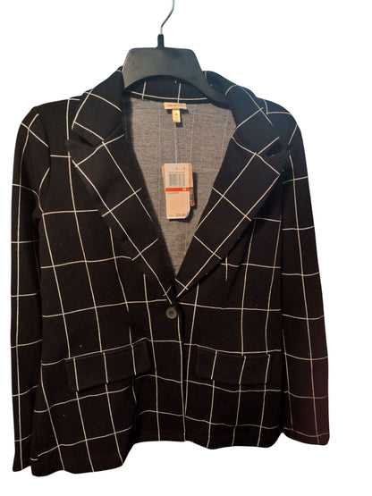 Self Esteem black and white windowpane patterned blazer with notched lapels and front flap pockets.