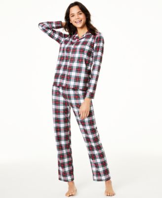 Cotton Knit Plaid Pajamas Set Stewart Plaid