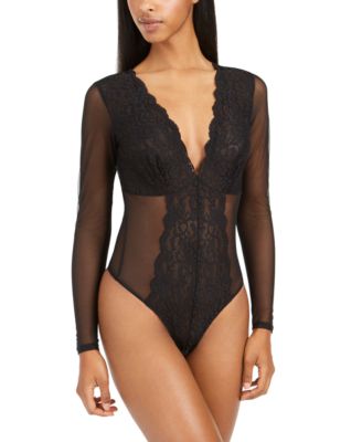 International Concepts Long-Sleeve Lace Mesh Bodysuit