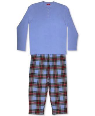 Family Pajamas Mens Mixit Solid Henley Top Oversized Tartan