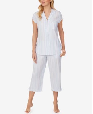 Haut à col cranté et bordure volantée Eileen West à rayures