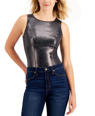 International Concepts Faux Leather Snake Print Bodysuit