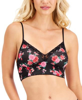 International Concepts Womens Floral-Lace-Trim Bralette Black Floral